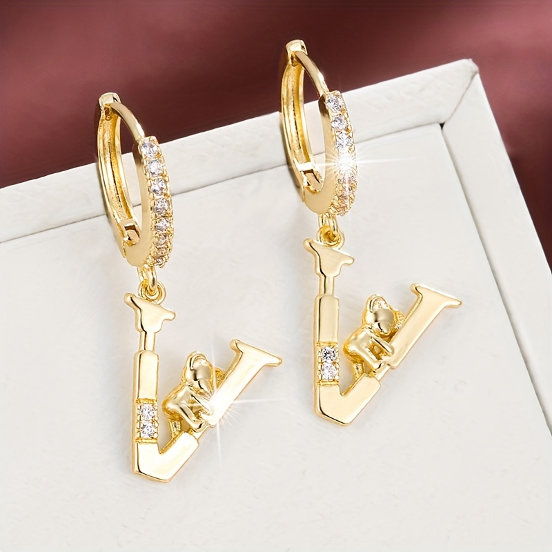 Women's Fashionable Letter Bear Design Drop Earrings Set